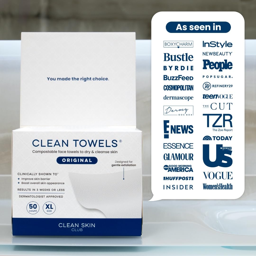 Clean Towels XL – 100% USDA Biobased Disposable Face Towels, Ultra Soft Dry Wipes, Eczema Association Accepted (50 Count)