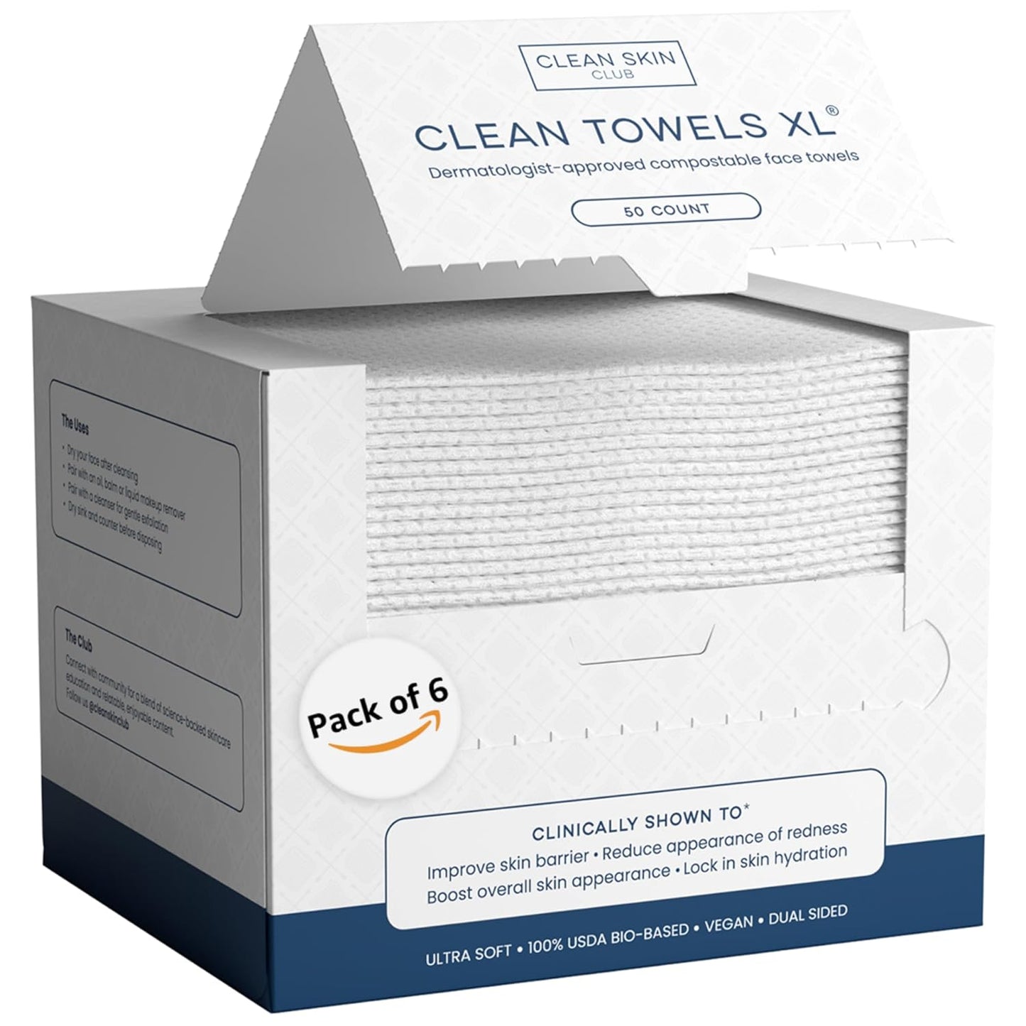 Clean Towels XL – 100% USDA Biobased Disposable Face Towels, Ultra Soft Dry Wipes, Eczema Association Accepted (50 Count)