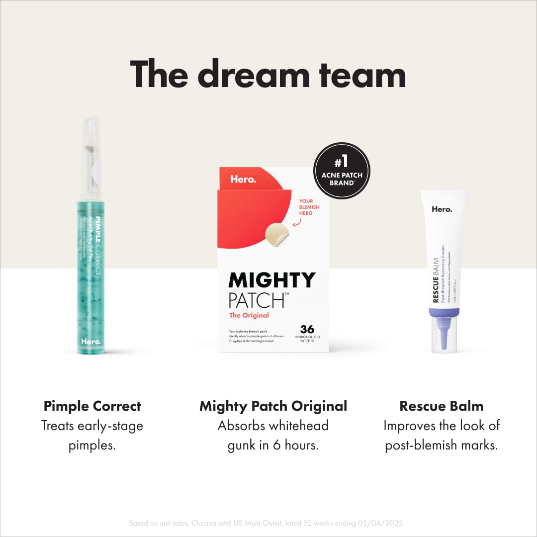 Hero Cosmetics Mighty Patch Original – Hydrocolloid Acne Pimple Patches for Whiteheads, Overnight Spot Stickers (36 Count)
