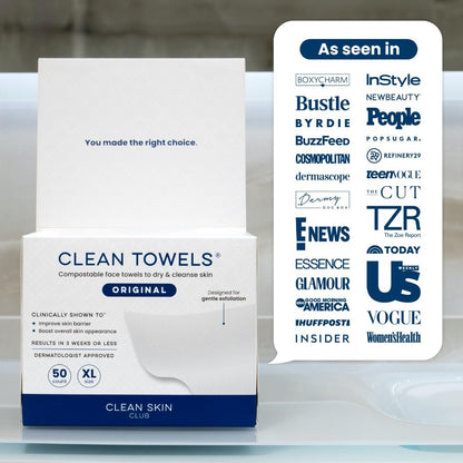 Clean Towels XL – 100% USDA Biobased Disposable Face Towels, Ultra Soft Dry Wipes, Eczema Association Accepted (50 Count)