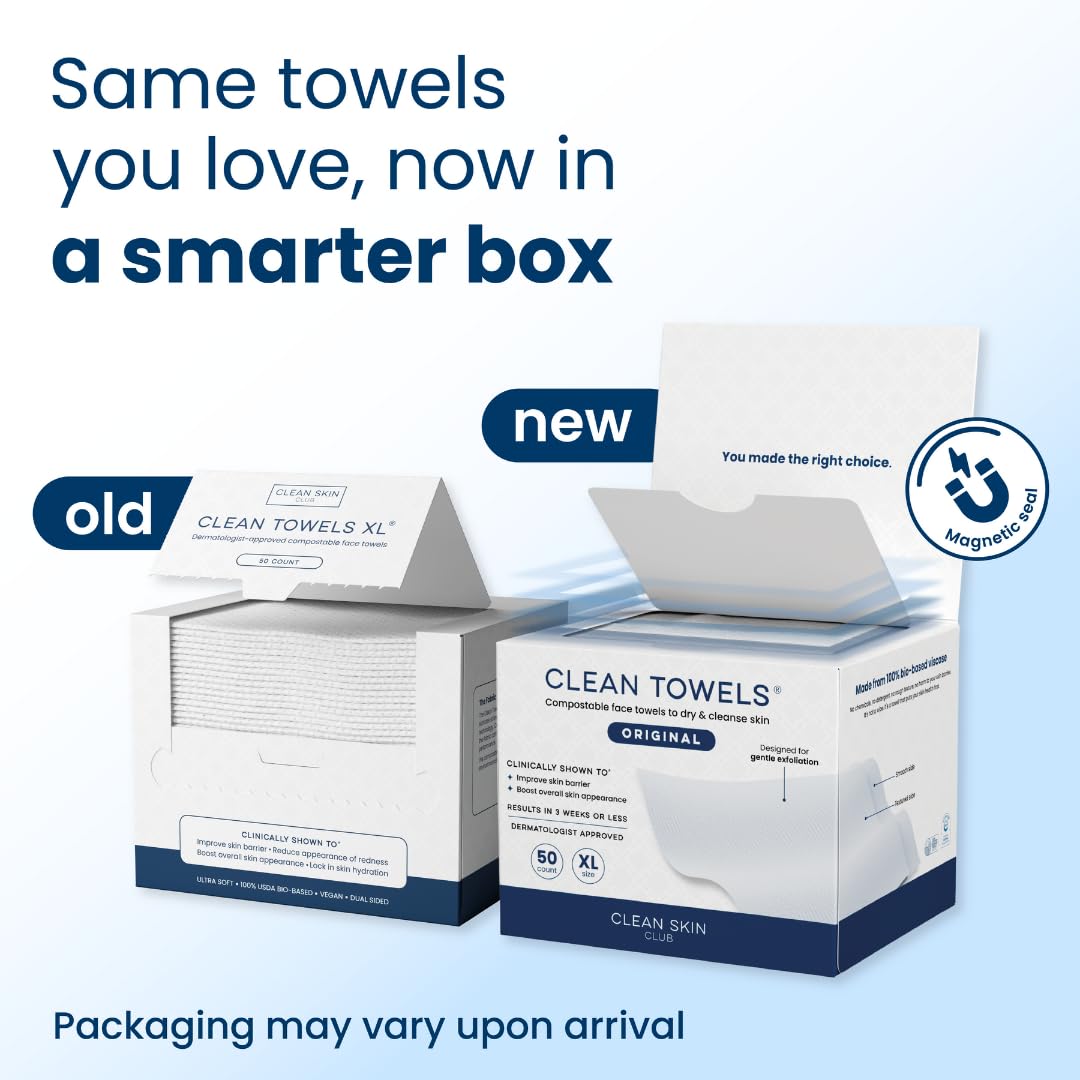 Clean Towels XL – 100% USDA Biobased Disposable Face Towels, Ultra Soft Dry Wipes, Eczema Association Accepted (50 Count)