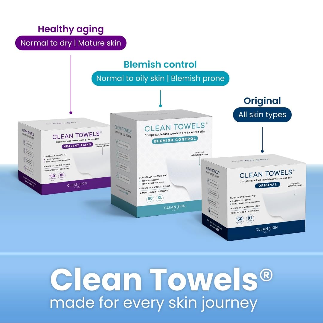 Clean Towels XL – 100% USDA Biobased Disposable Face Towels, Ultra Soft Dry Wipes, Eczema Association Accepted (50 Count)