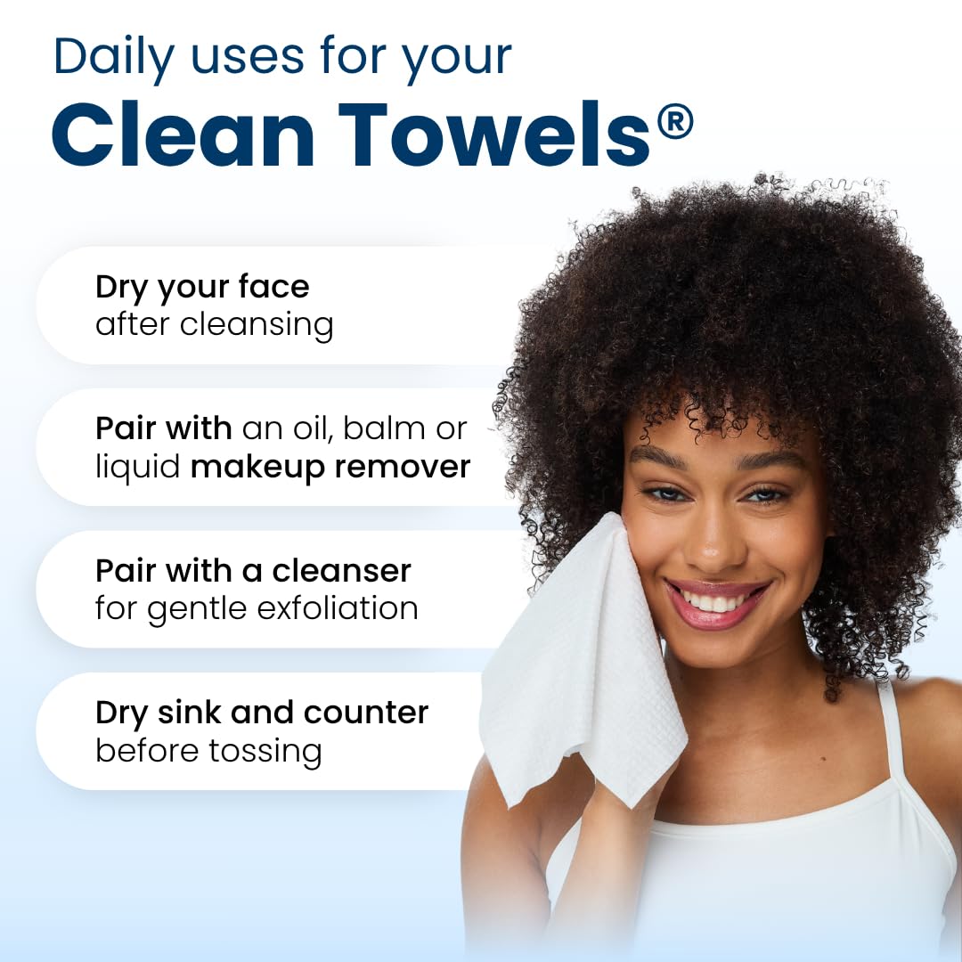 Clean Towels XL – 100% USDA Biobased Disposable Face Towels, Ultra Soft Dry Wipes, Eczema Association Accepted (50 Count)