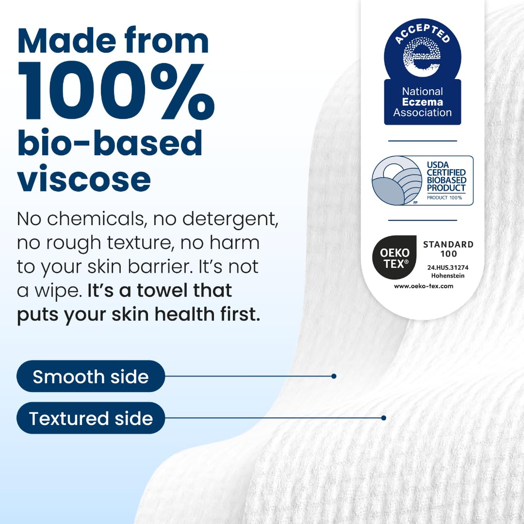 Clean Towels XL – 100% USDA Biobased Disposable Face Towels, Ultra Soft Dry Wipes, Eczema Association Accepted (50 Count)