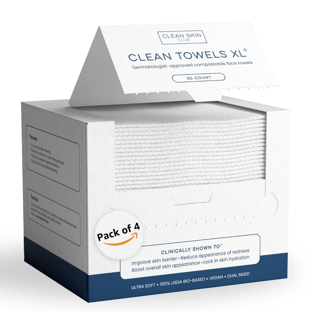 Clean Towels XL – 100% USDA Biobased Disposable Face Towels, Ultra Soft Dry Wipes, Eczema Association Accepted (50 Count)